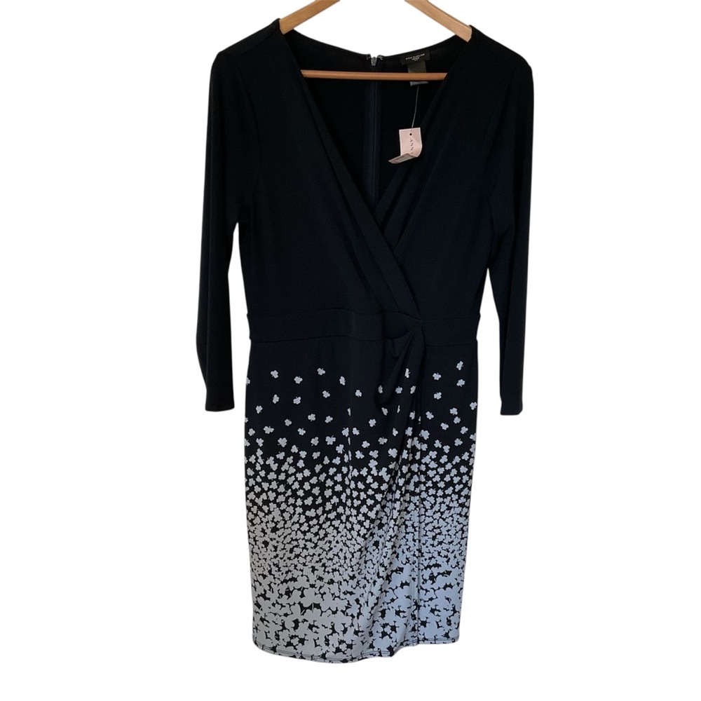 New Ann Taylor Faux Wrap Dress Dark Blue Jersey Floral Bottom New With Tags 6P